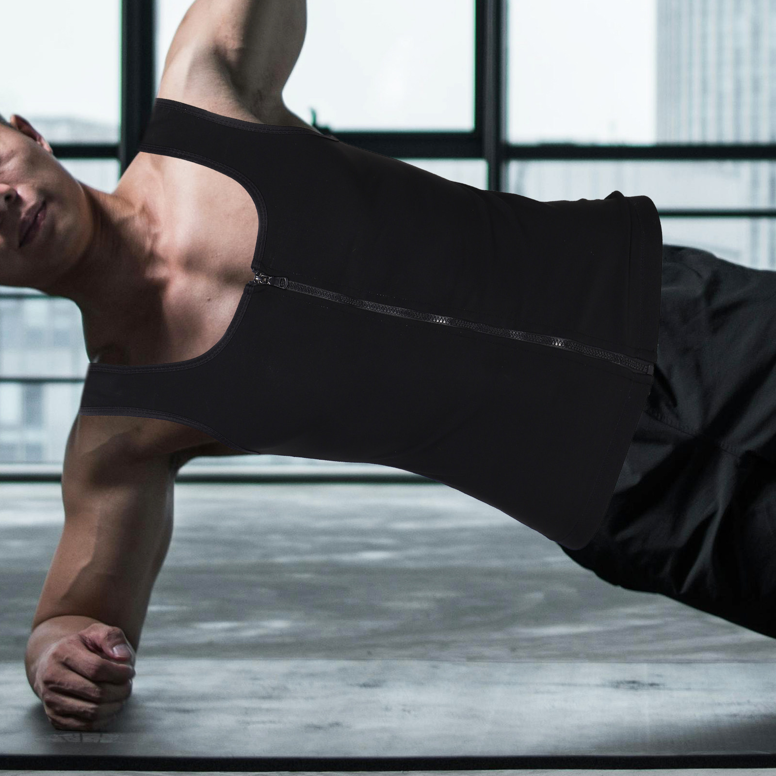 Yoga Fitness For Men - Rompi Kompresi Pria dengan Resleting, Tank