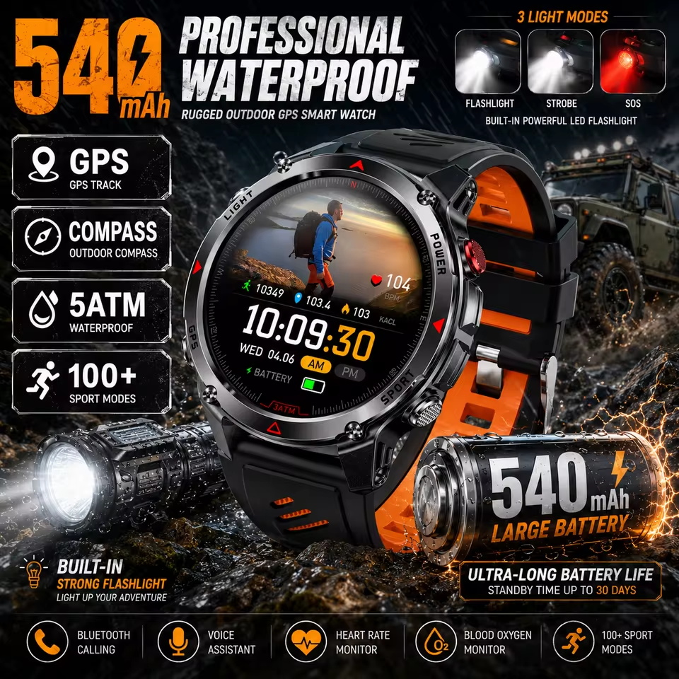 Wrist Wraps Fitness - Jam Tangan Pintar GPS Militer 540MAh