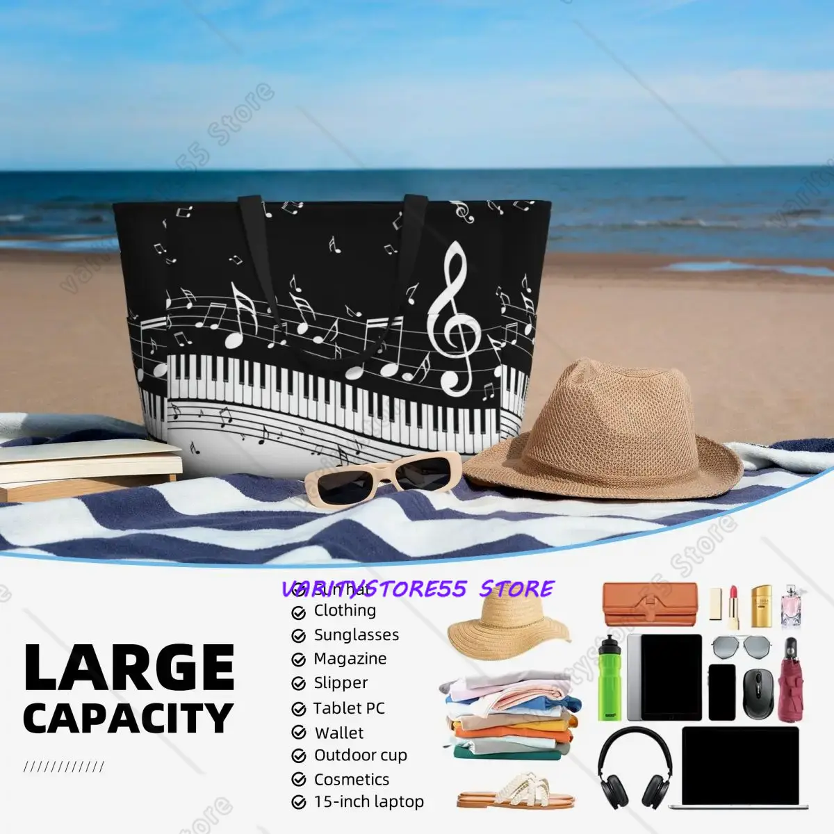 Tas Tote Pantai Motif Abstrak  - Yoga Fitness Music ulasan dan harga