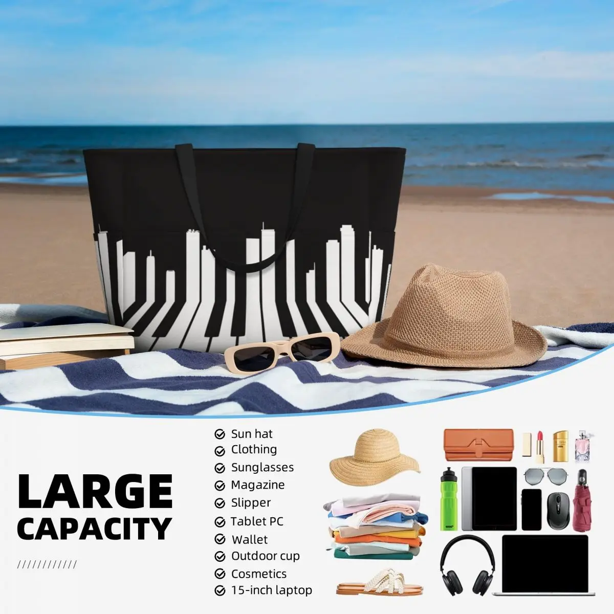 Tas Tote Pantai Piano City Mus - Yoga Fitness Music ulasan dan harga