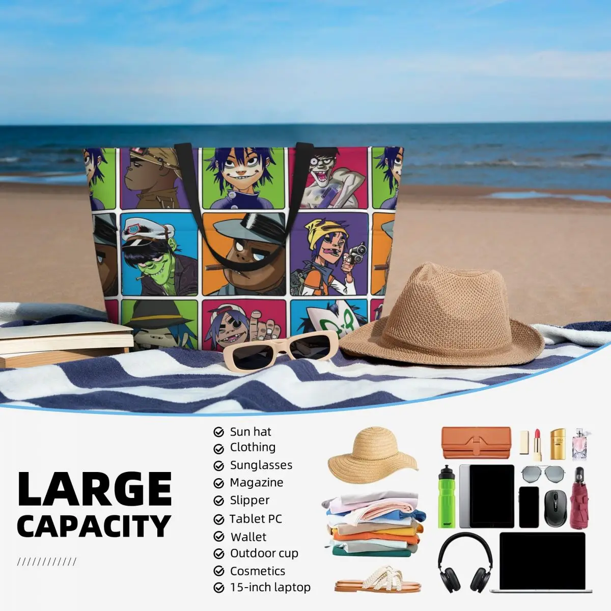 Tas Tote Pantai Gorillaz, Tas  - Yoga Fitness Music ulasan dan harga